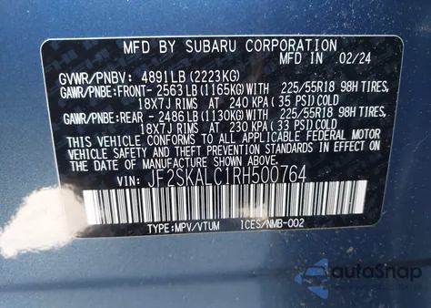 2024 Subaru Forester Limited from USA, damaged, VIN JF2SKALC1RH500764